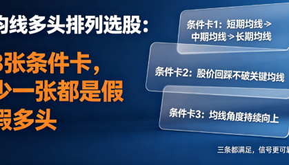 均线多头排列选股：3张条件卡，少一张都是假多头