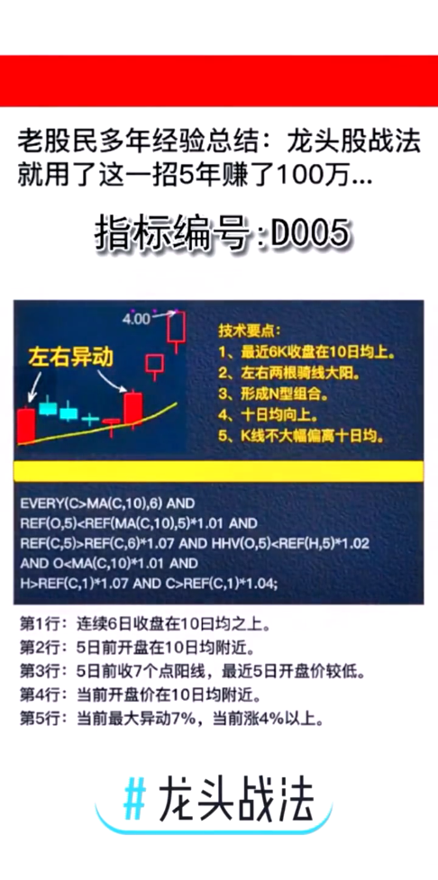 D005左右异动战法 老股民多年经验总结:龙头股战法就用了这一招5年赚了100万...
