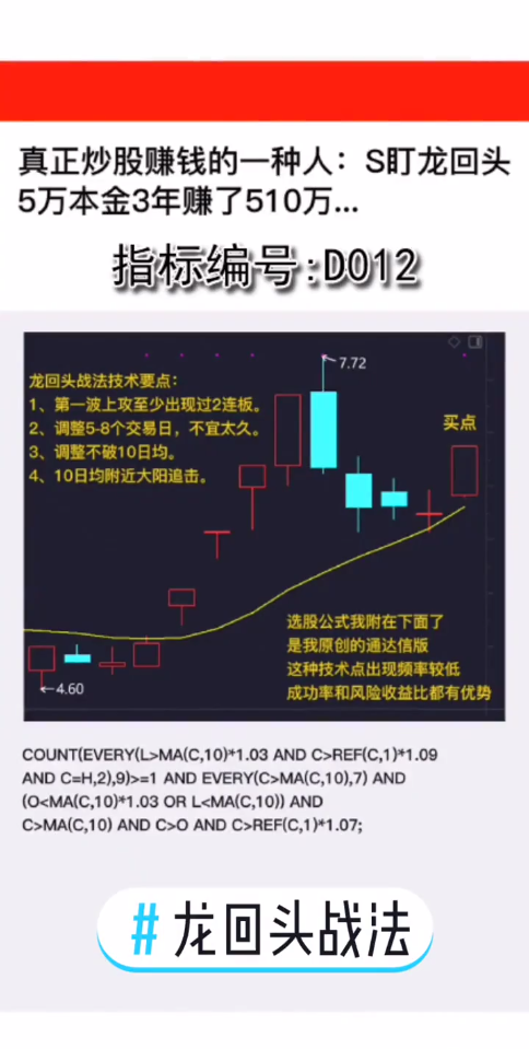 D012 S盯龙回头战法:真正炒股赚钱的一种人:S盯龙回头5万本金3年赚了510万...