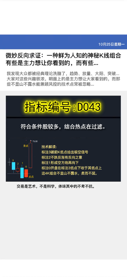 D043神秘K线组合战法:一种鲜为人知的神秘K线组合有些是主力想让你看到的，而有些
