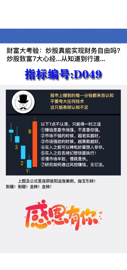 D049连阴首阳追涨:财富大考验,炒股真能实现财务自由吗?炒股致富7大心经...从知道到行道..
