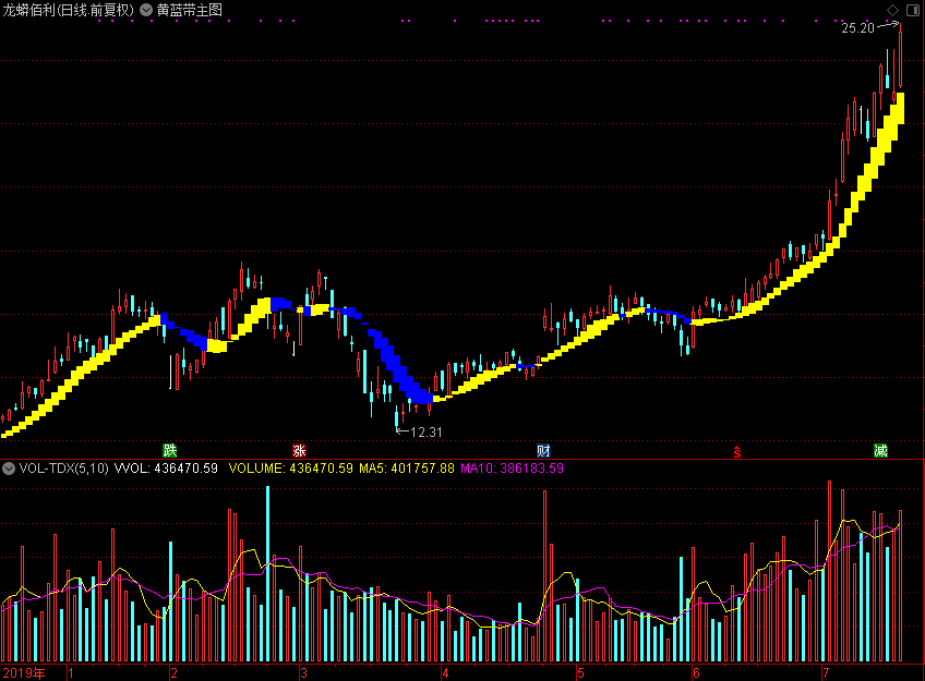 黄蓝带主图，某著名软件和谐源码分享（通达信公式 主图 源码 测试图）