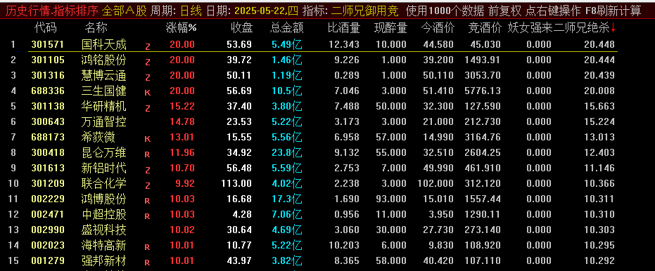2025年最新【二师兄御用竞价排序】副图指标，附带注解，希望股友们股市长虹！