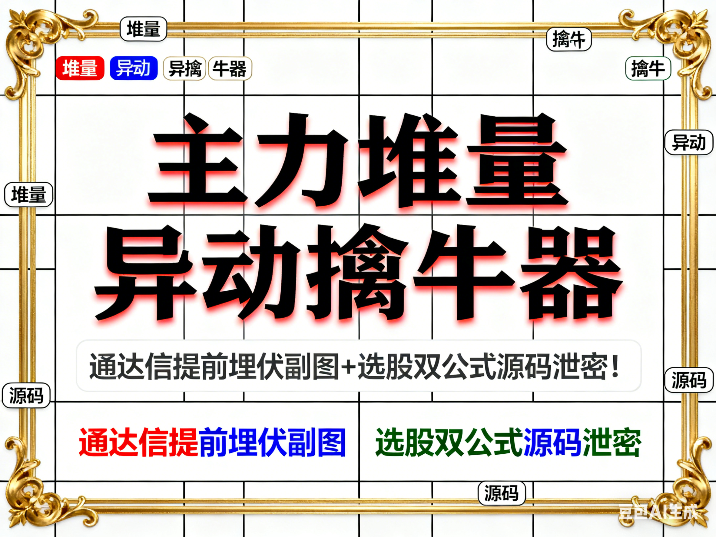 🔥主力堆量异动擒牛器：通达信提前埋伏副图+选股双公式源码泄密！