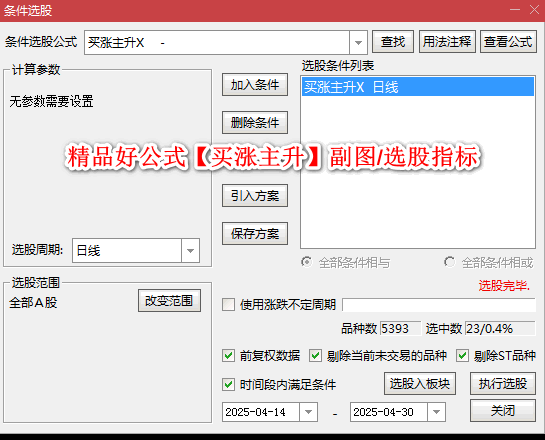 精品好公式【买涨主升】副图/选股指标，聚焦突破性行情与超跌反弹机会，无未来！