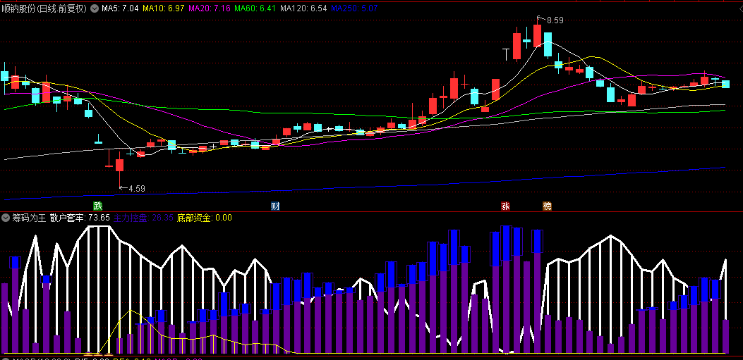 【筹码为王】副图指标，可视化主力控盘和底部资金情况，判断市场参与者持仓状况