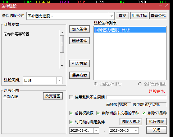 重磅优化精品指标【回补蓄力】副图/选股指标，多头优化版，月选77股仅8败，无加密源码放送！