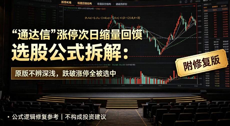 通达信"涨停次日缩量回调"选股公式拆解：原版不辨深浅，跌破涨停全被选中（附修复版）