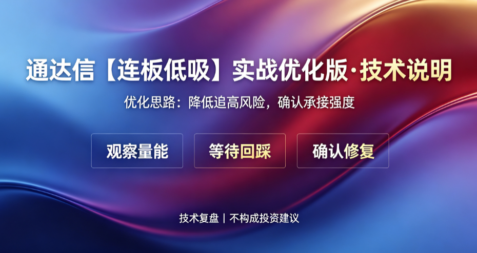 通达信【连板低吸】实战优化版·技术说明视觉差异化升级 · 量能承接确认 · 无未来函数 · 源码已静态校验