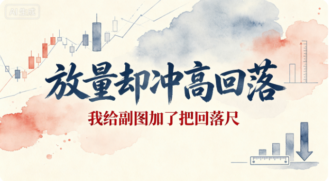 放量却冲高回落 我给副图加了把回落尺