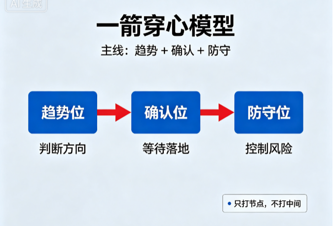 一箭穿心模型：多周期均线(5/10/20/60)多头排列+MACD动能转强，识别趋势临界点的观察窗口