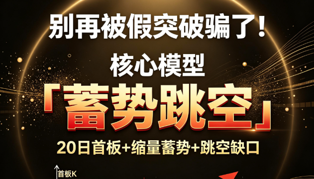 别人在追高接盘，你在跳空缺口上车。「蓄势跳空」用N1窗口期过滤，只抓洗盘完毕后的那根突破性涨停