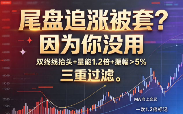 别人看尾盘拉升就追，你看EMA双平滑拐头才动手。「尾盘量化选股」用JBDDL金叉+均线粘合