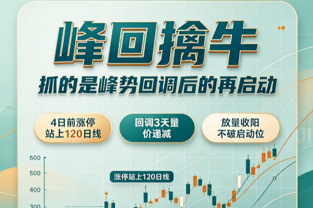 北交所排除+ST排除+回调不破峰势日开盘价+期间无新涨停——「峰回擒牛」用四重过滤确保回调质量