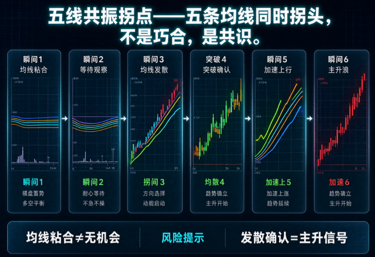 五条均线在同一天全部拐头向上——你上一次看到这种信号是什么时候？后面涨了多少？