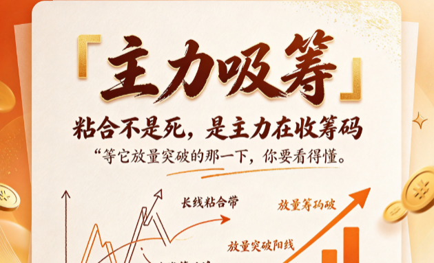「主力吸筹」——粘合不是死，是主力在收筹码。等它放量突破的那一下，你要看得懂。