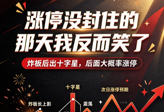 主力试盘炸板→缩量十字星洗盘→涨停，我用公式把第二步和第三步标出来了